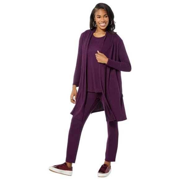 Nina Leonard 3 Piece Shawl Cardigan Tank and Pant Set Size 2XT Raisin Multi Cozy - Picture 1 of 5